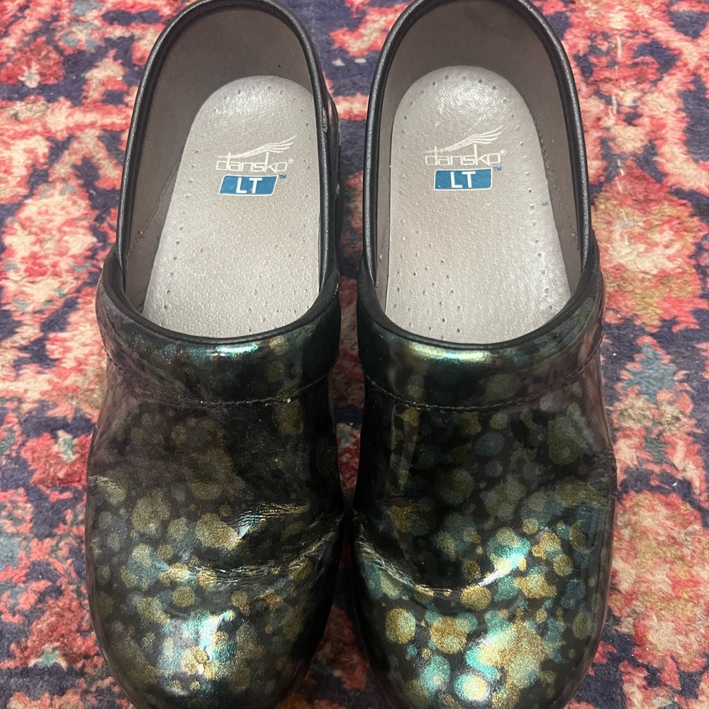 Dansko Black Slip-On Clog with Patterned Upper